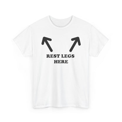 Rest Legs Here T-Shirt — Funny Couple Travel Tee with Arrow