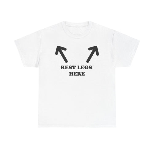 Rest Legs Here T-Shirt — Funny Couple Travel Tee with Arrow