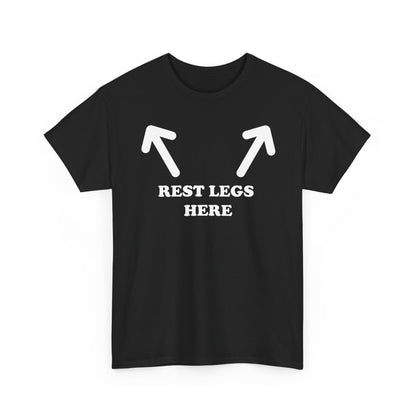 Rest Legs Here T-Shirt — Funny Couple Travel Tee with Arrow