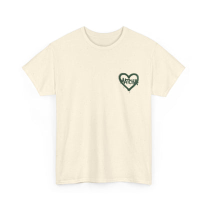 Matcha Heart T-Shirt — "Matcha" Graphic + Checklist Back (Matcha Obsession, Pilates Addict, Chronically Online)