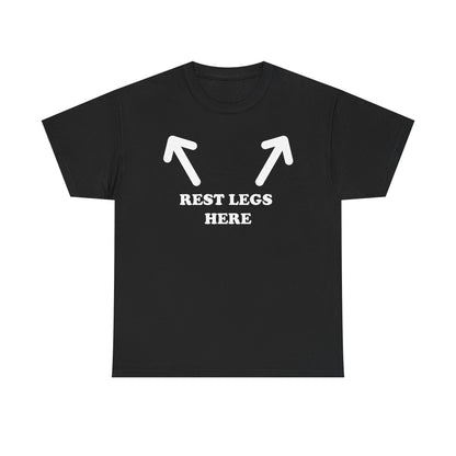 Rest Legs Here T-Shirt — Funny Couple Travel Tee with Arrow
